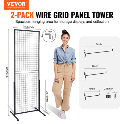 VEVOR 2' x 5.6' Grid Wall Panels Tower, 2 Packs Wire Gridwall Display Racks with