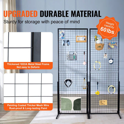 Dual-Sided Gridwall Display Panels with T-Base for Retail & Art Shows, 2-Pack
