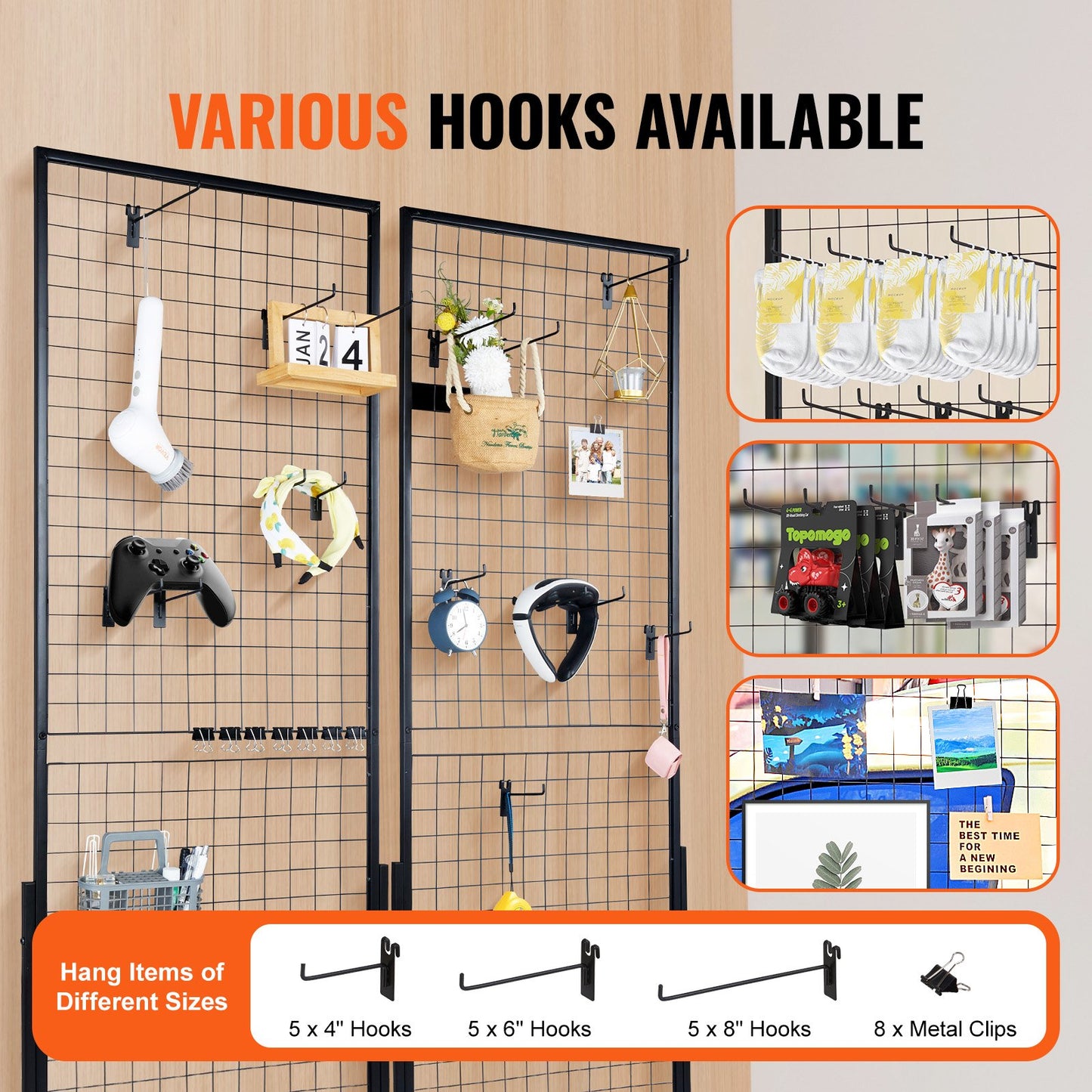 VEVOR 2' x 5.6' Grid Wall Panels Tower, 2 Packs Wire Gridwall Display Racks with