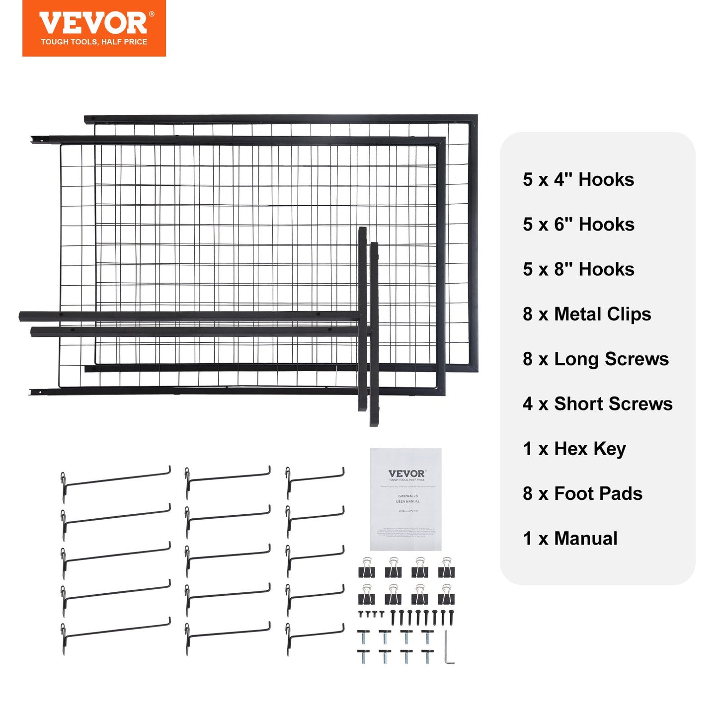 VEVOR 2' x 5.6' Grid Wall Panels Tower, 2 Packs Wire Gridwall Display Racks with