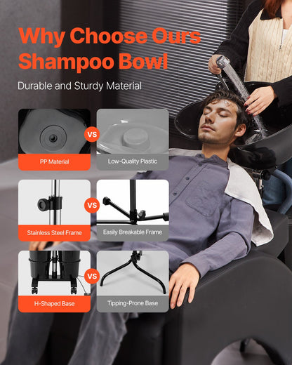 VEVOR Portable Shampoo Bowl with Drain Hose 2 Buckets Adjustable Height Salon Sink