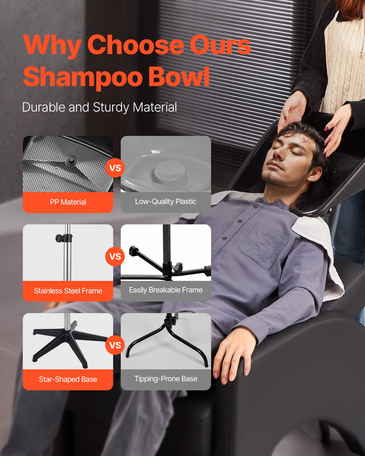 VEVOR Portable Shampoo Bowl with Drain Hose Adjustable Salon Sink for Barbershop