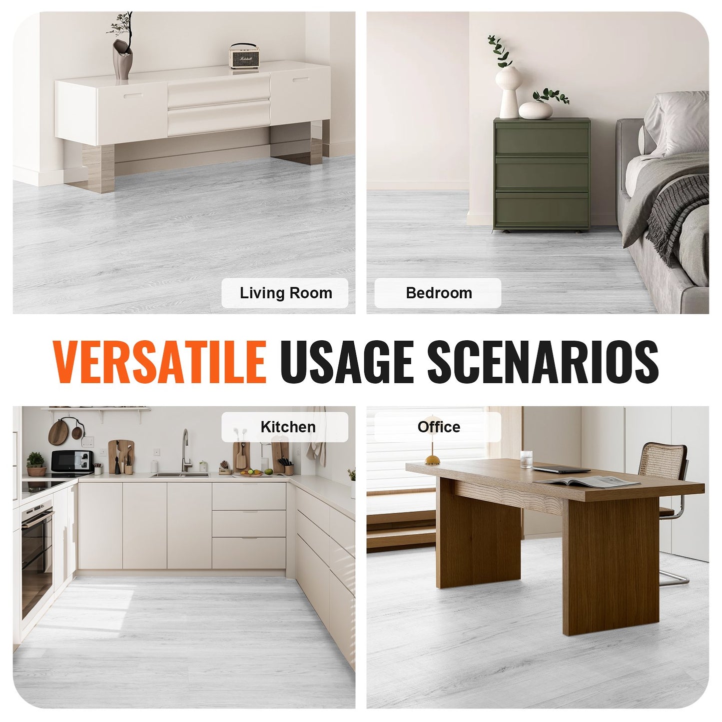 VEVOR Interlocking Vinyl Floor Tiles 48 x 7.3 inch, 10 Tiles 5.5mm Thick Snap Together,