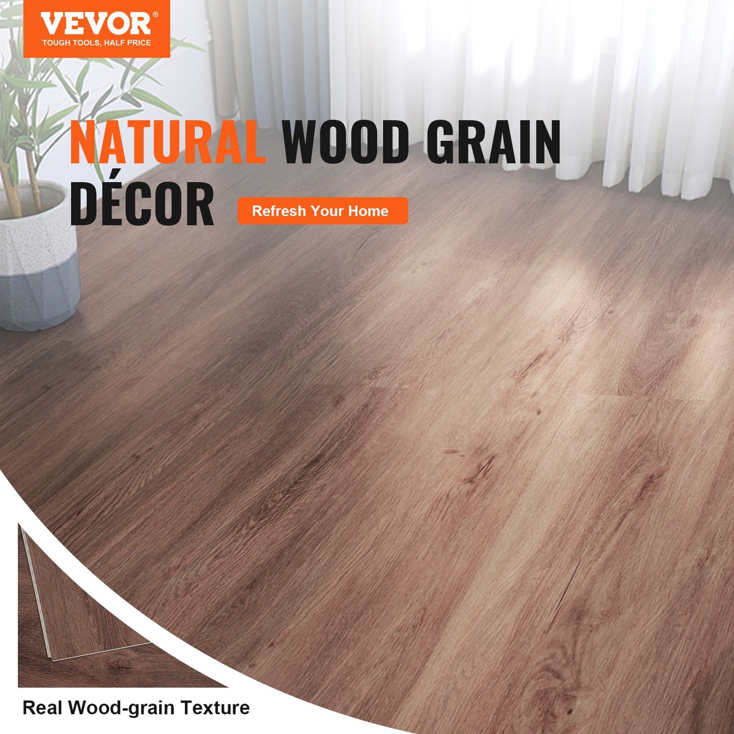 VEVOR Interlocking Vinyl Floor Tiles 48 x 7.3 inch, 10 Tiles 5.5mm Thick Snap Together,