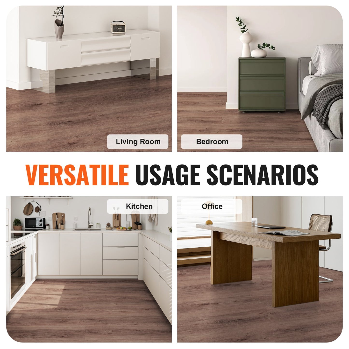 VEVOR Interlocking Vinyl Floor Tiles 48 x 7.3 inch, 10 Tiles 5.5mm Thick Snap Together,