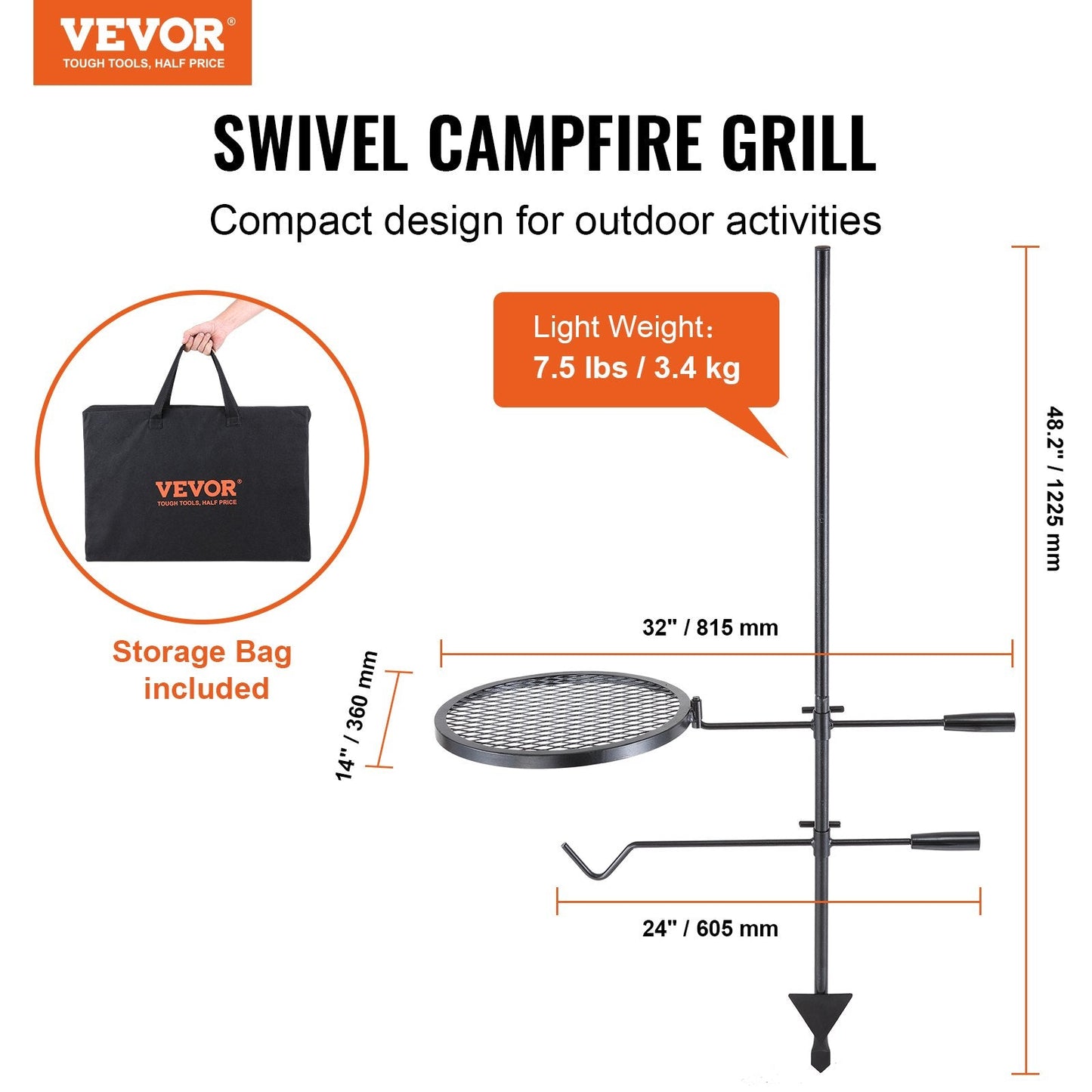 Adjustable Heavy Duty Steel Campfire Grill with Swivel Design for Open Fire Cooking