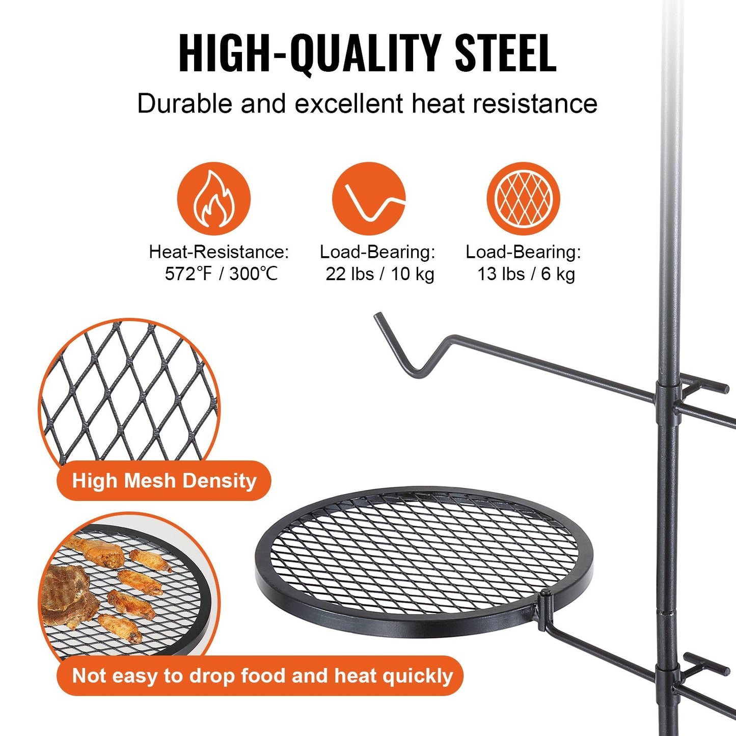 Adjustable Heavy Duty Steel Campfire Grill with Swivel Design for Open Fire Cooking