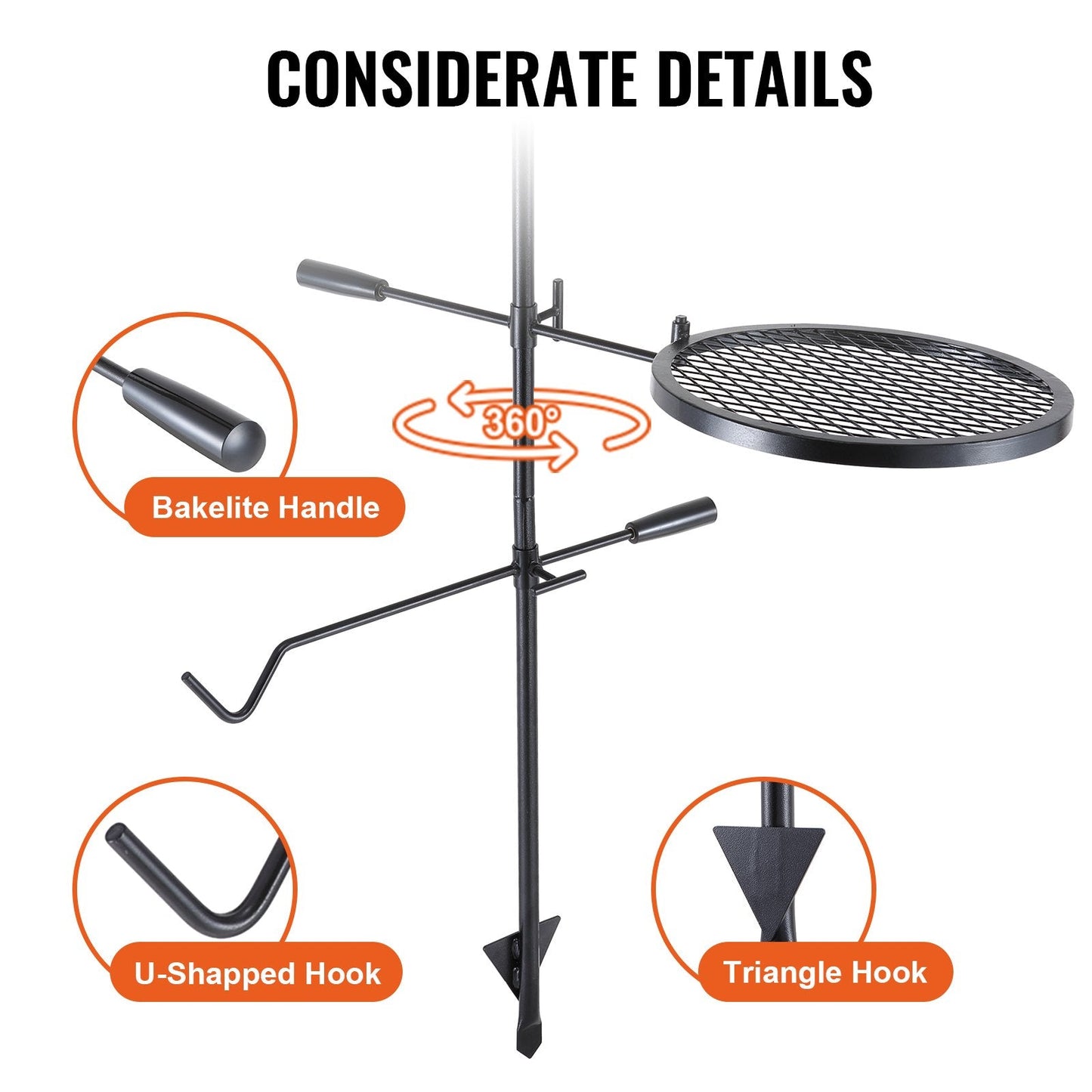 Adjustable Heavy Duty Steel Campfire Grill with Swivel Design for Open Fire Cooking
