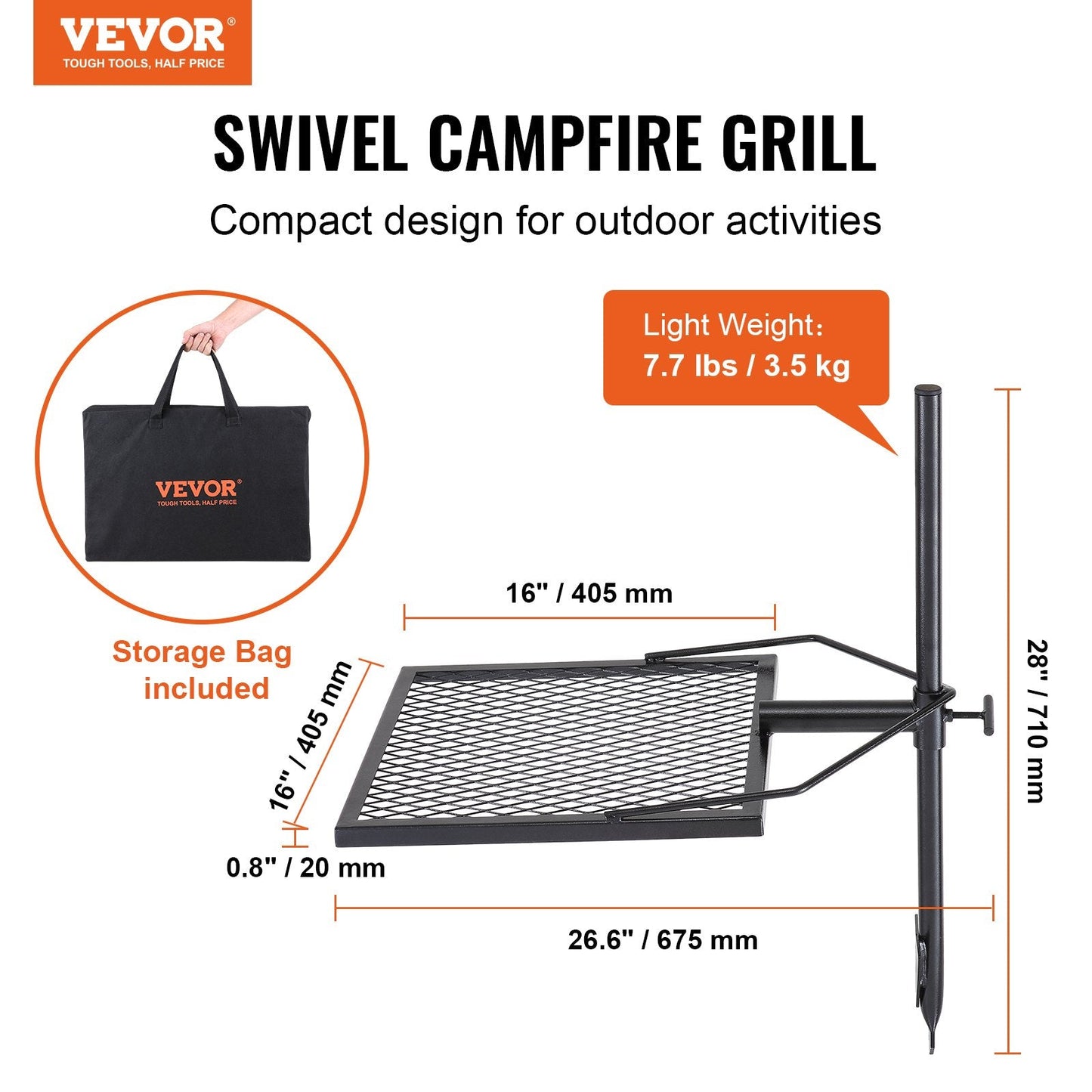 Heavy Duty Swivel Campfire Grill - 360° Adjustable Outdoor Cooking Equipment