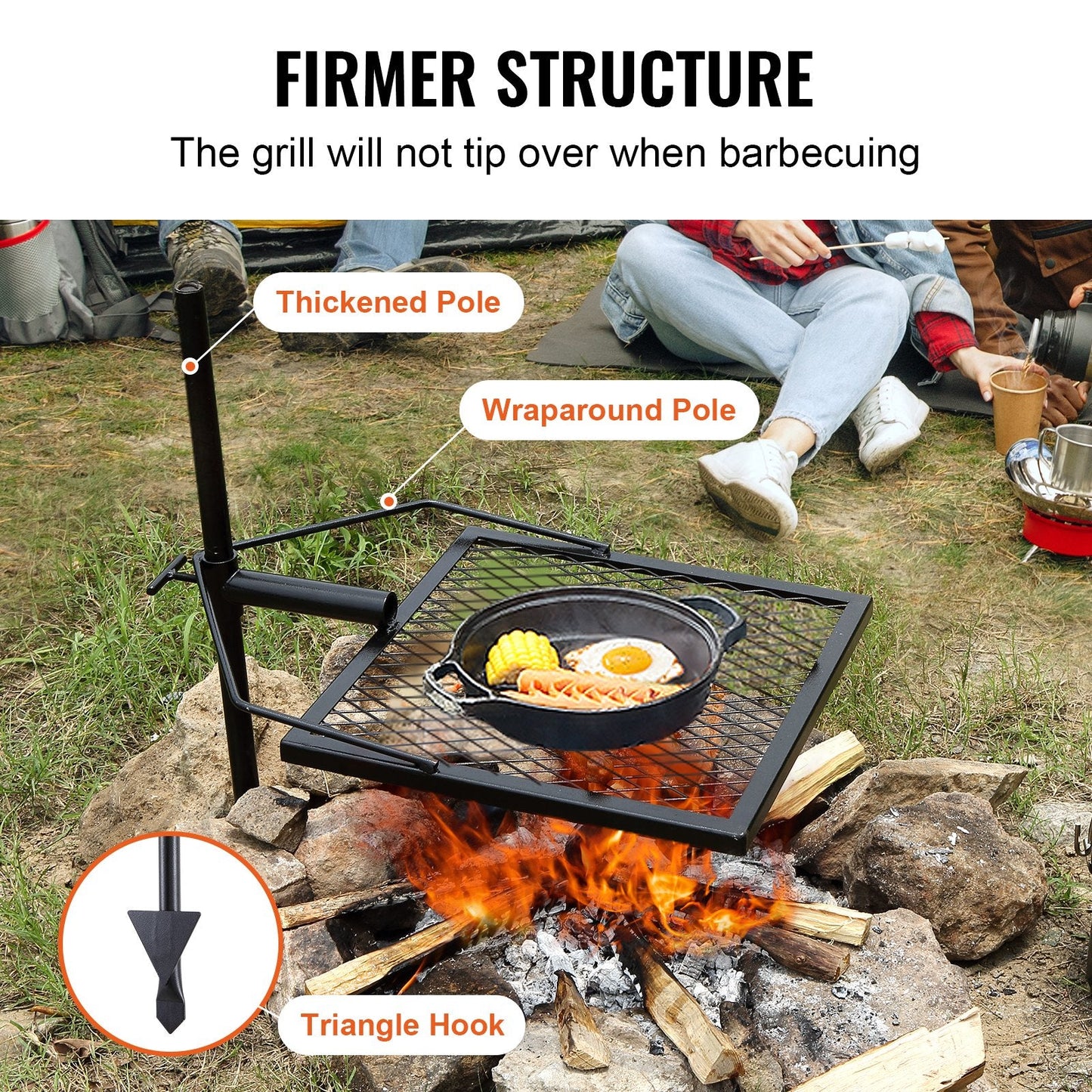 Heavy Duty Swivel Campfire Grill - 360° Adjustable Outdoor Cooking Equipment