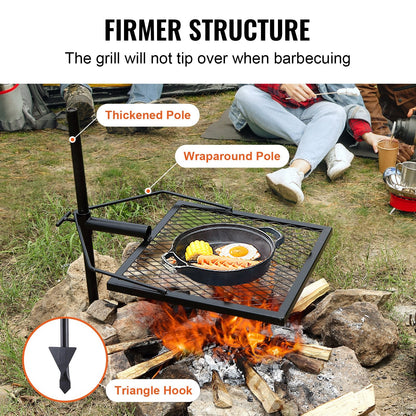 Heavy Duty Swivel Campfire Grill - 360° Adjustable Outdoor Cooking Equipment