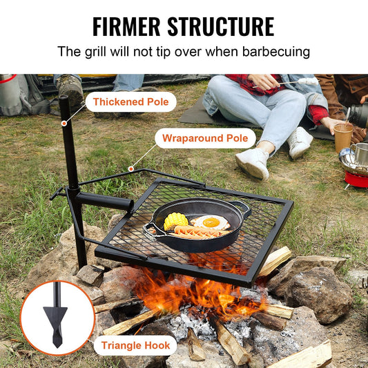 Heavy Duty Swivel Campfire Grill - 360° Adjustable Outdoor Cooking Equipment