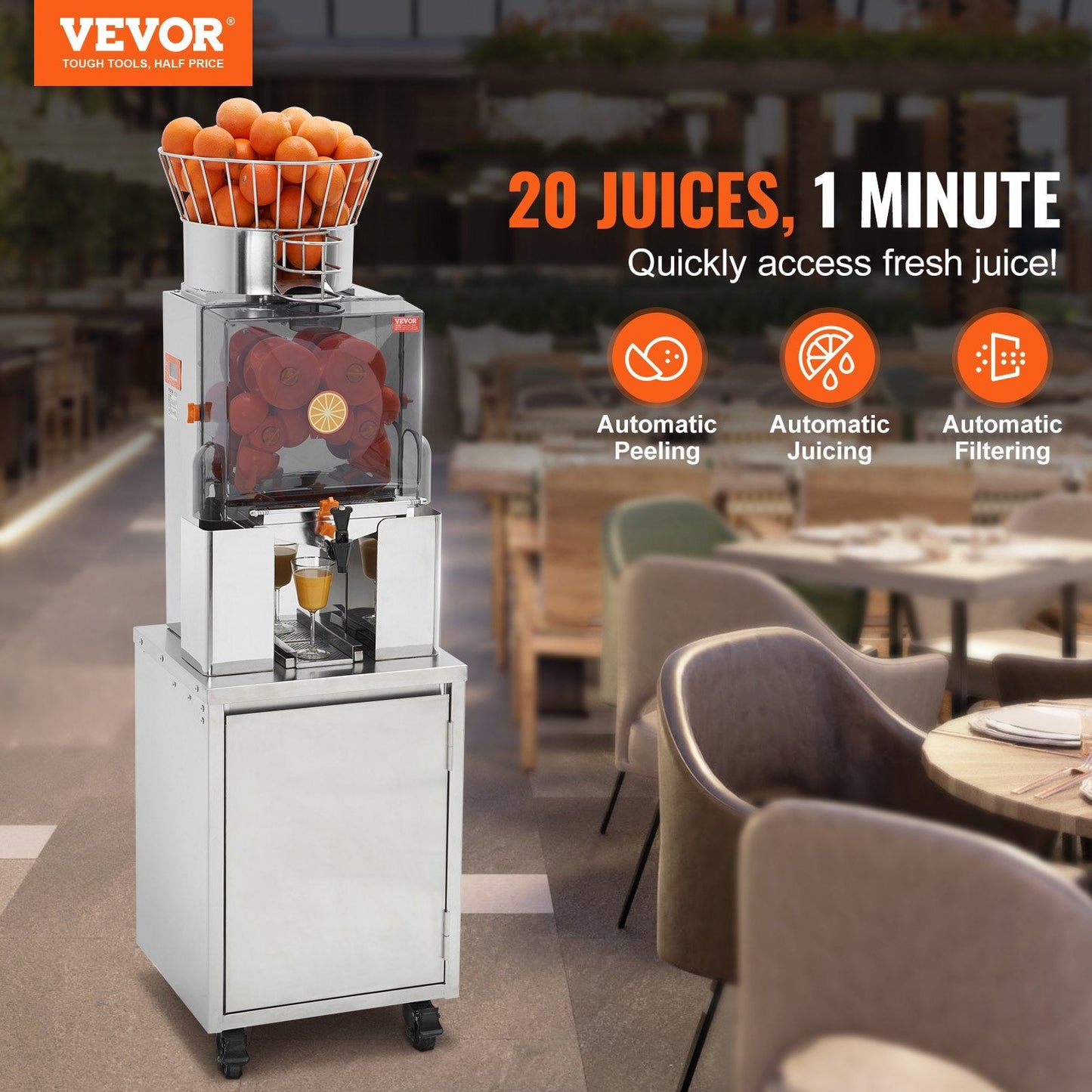 Commercial Orange Juicer, 120W Automatic Extractor, 25 Oranges/Min, Stainless Steel