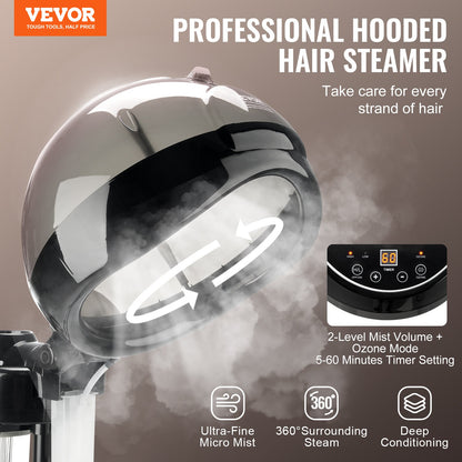 VEVOR Professional Hair Steamer for Deep Conditioning, 11.81-inch Hooded Ionic Hair