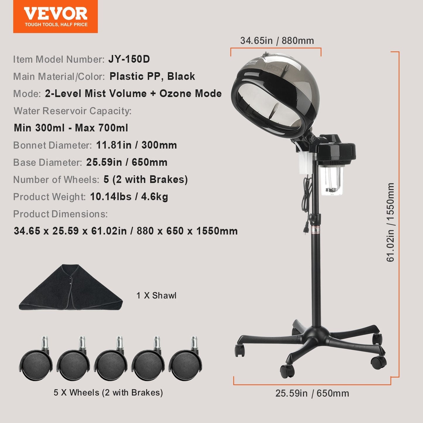 Professional Ionic Hair Steamer with Adjustable Height and Timer for Salon & Home