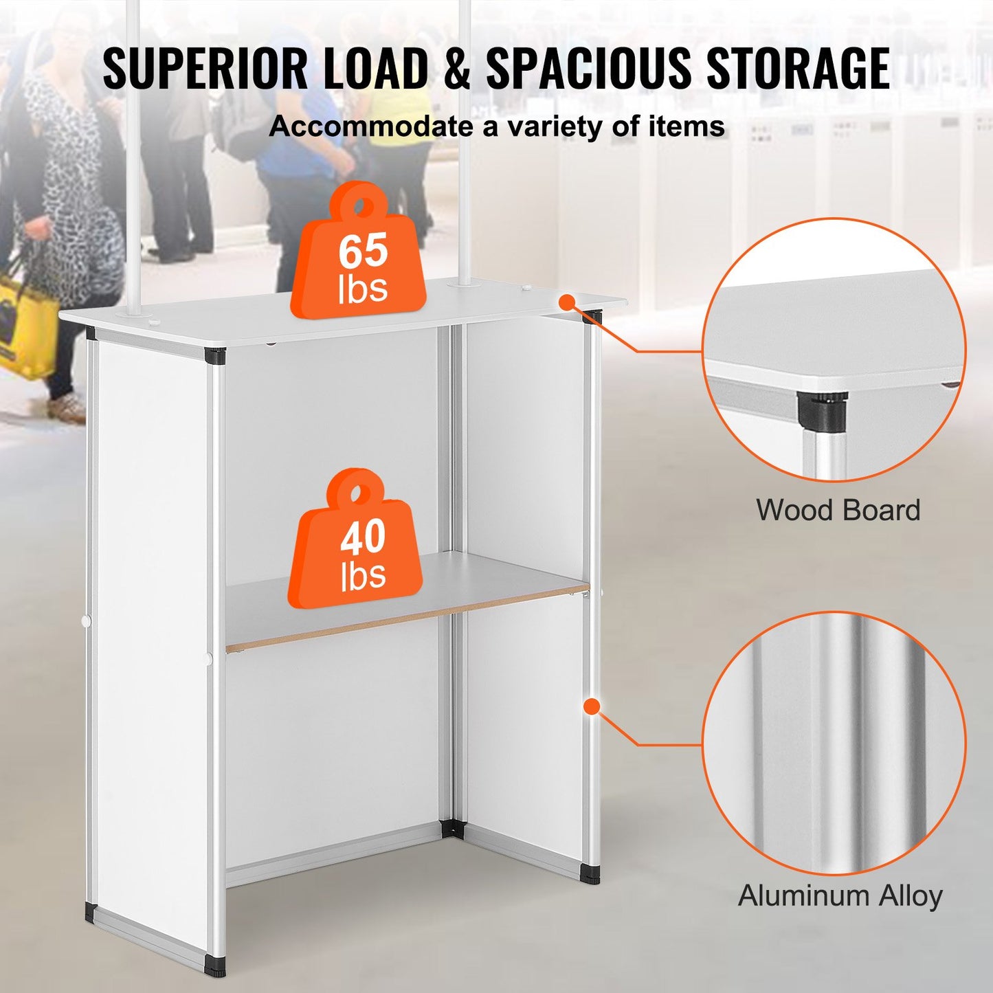VEVOR Portable Tradeshow Podium Table, 785 x 380 x 1815 mm, Display Exhibition Counter
