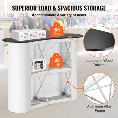 Portable Exhibition Counter with Storage, 1.3 x 0.47 x 0.95 m, Foldable Design
