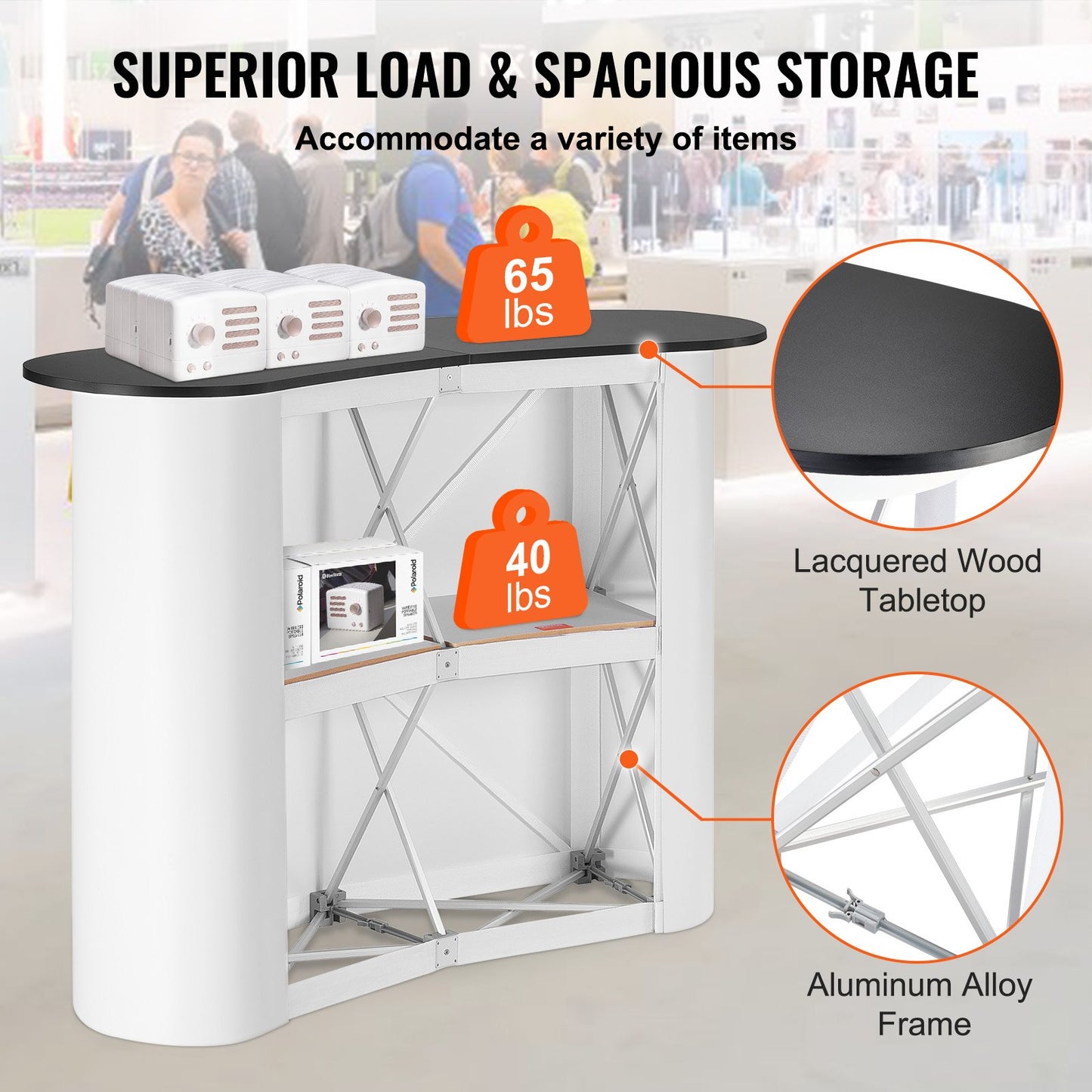 VEVOR Portable Tradeshow Podium Table, 1300 x 465 x 950 mm, Display Exhibition Counter