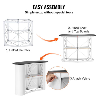 Portable Exhibition Counter with Storage, 1.3 x 0.47 x 0.95 m, Foldable Design