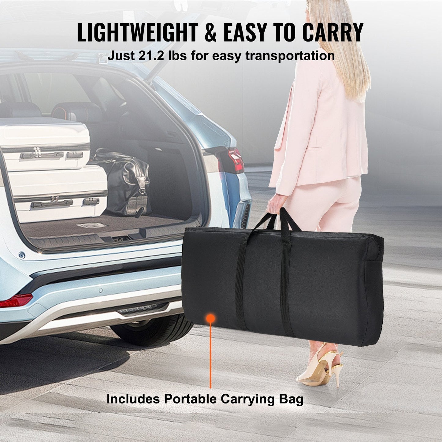 Portable Folding Bar Table with Carrying Bag, 50 kg Capacity, 2.6 m Skirt, Black