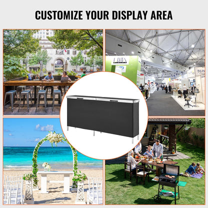 Portable Folding Bar Table with Carrying Bag, 50 kg Capacity, 2.6 m Skirt, Black