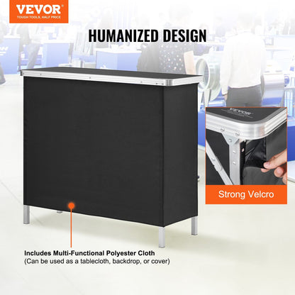 Folding Portable Bar Table with Storage Shelf for Events and Exhibitions, Black