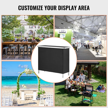 Folding Portable Bar Table with Storage Shelf for Events and Exhibitions, Black