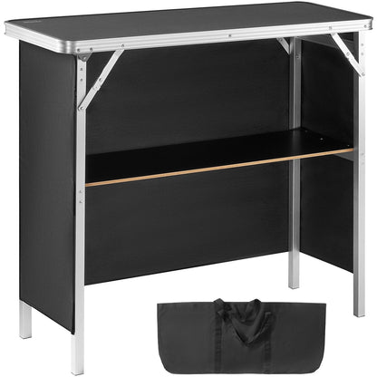 Folding Portable Bar Table with Storage Shelf for Events and Exhibitions, Black