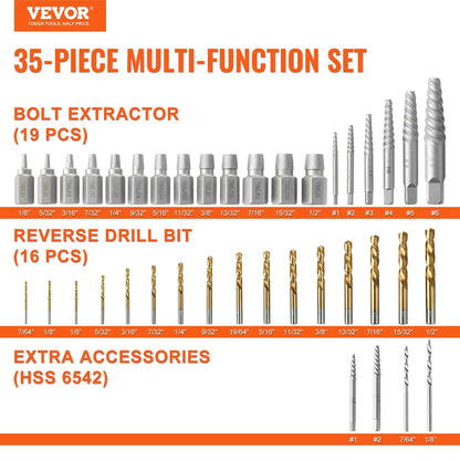 35-Piece Screw and Bolt Extractor Kit with Drill Bits and Storage Case