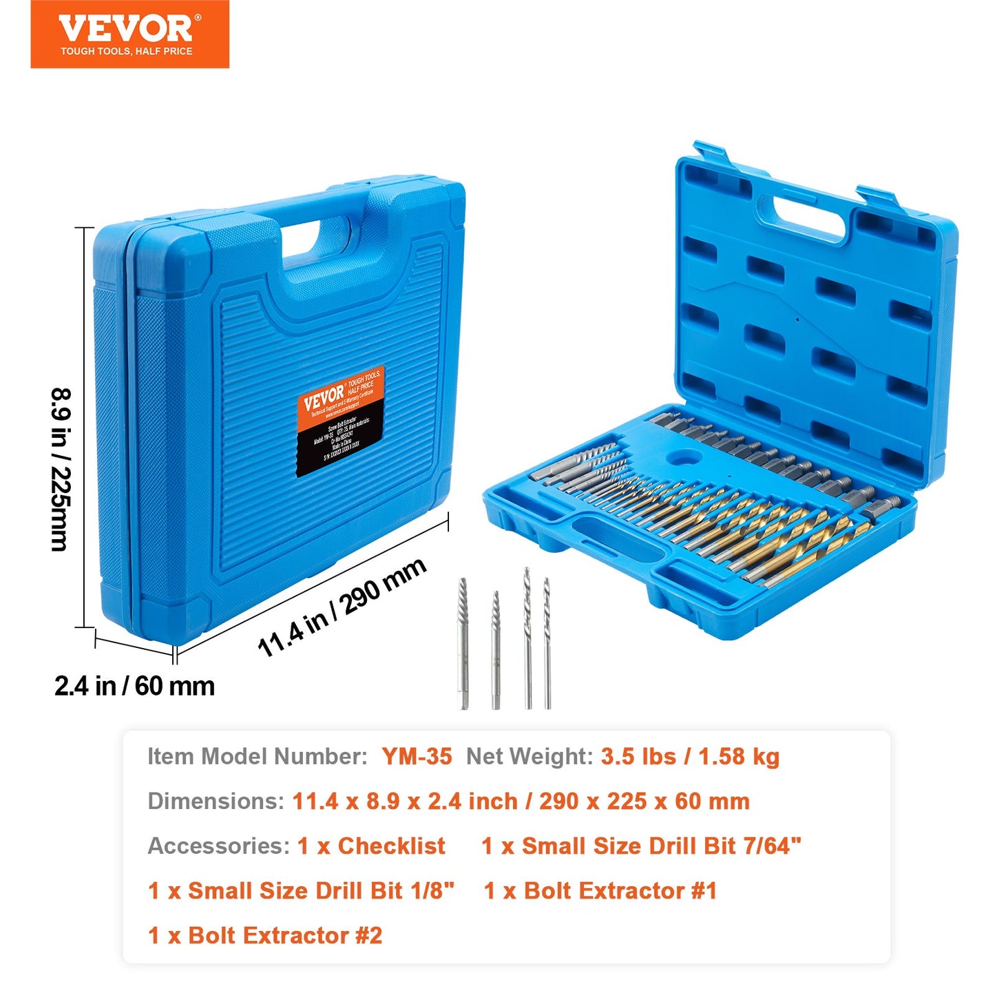 VEVOR Screw Extractor with Drill Bit Set, 35-Piece Bolt Extractor Kit, 19 PCS Bolt