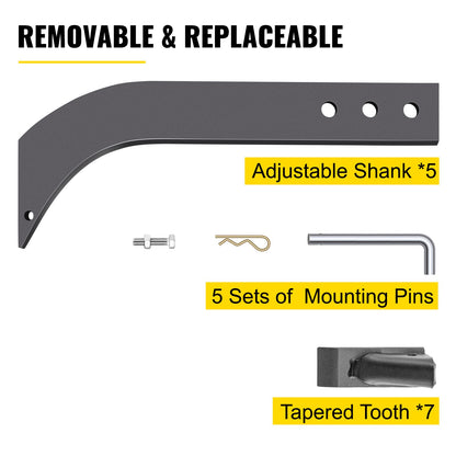 VEVOR 5pcs Box Blade Shank, 41cm Scarifier Shank, 3 Holes Box Scraper Shank, Ripper
