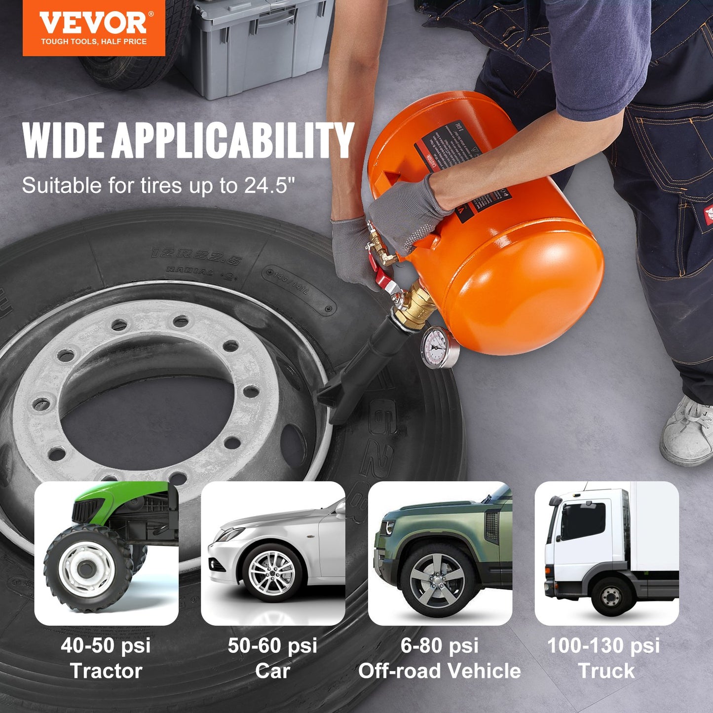 VEVOR Tire Bead Seater, 5 Gal/19L Air Tire Bead Blaster with Pressure Gauge & Handle,
