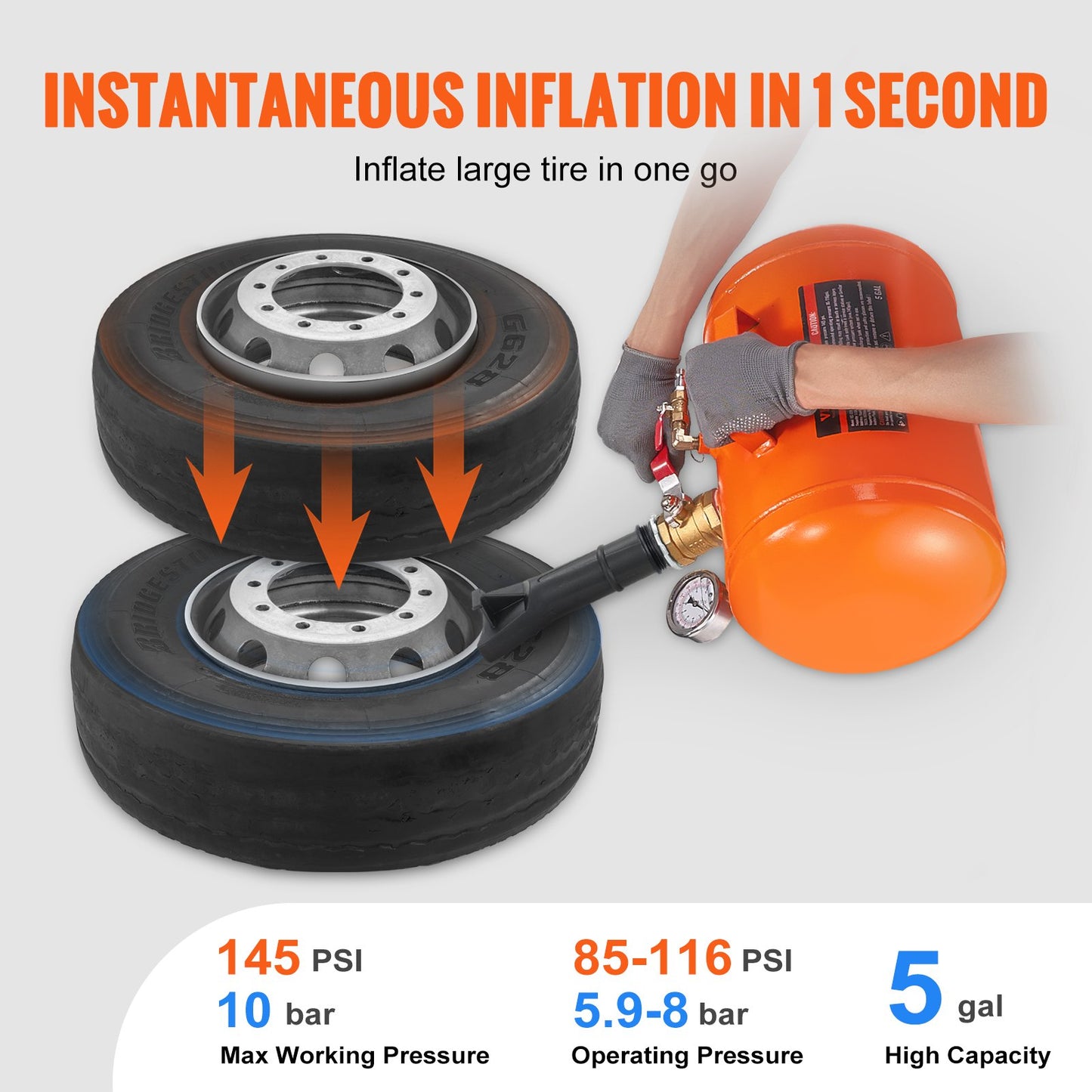 VEVOR Tire Bead Seater, 5 Gal/19L Air Tire Bead Blaster with Pressure Gauge & Handle,