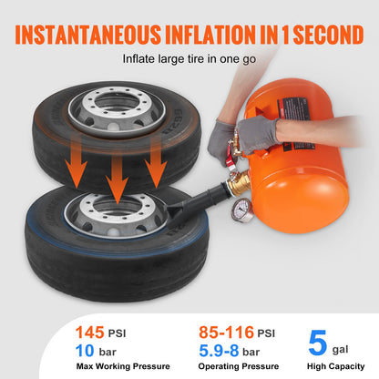 VEVOR Tire Bead Seater, 5 Gal/19L Air Tire Bead Blaster with Pressure Gauge & Handle,