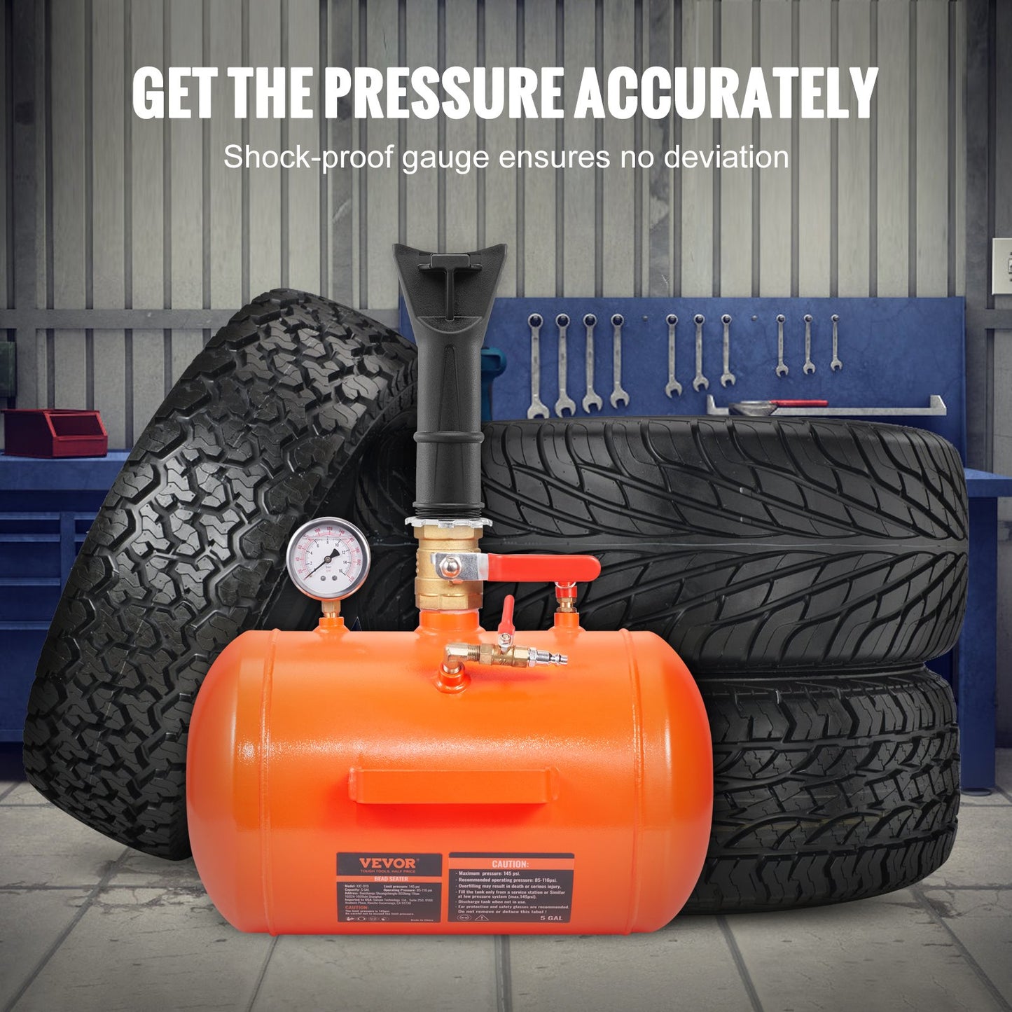 VEVOR Tire Bead Seater, 5 Gal/19L Air Tire Bead Blaster with Pressure Gauge & Handle,