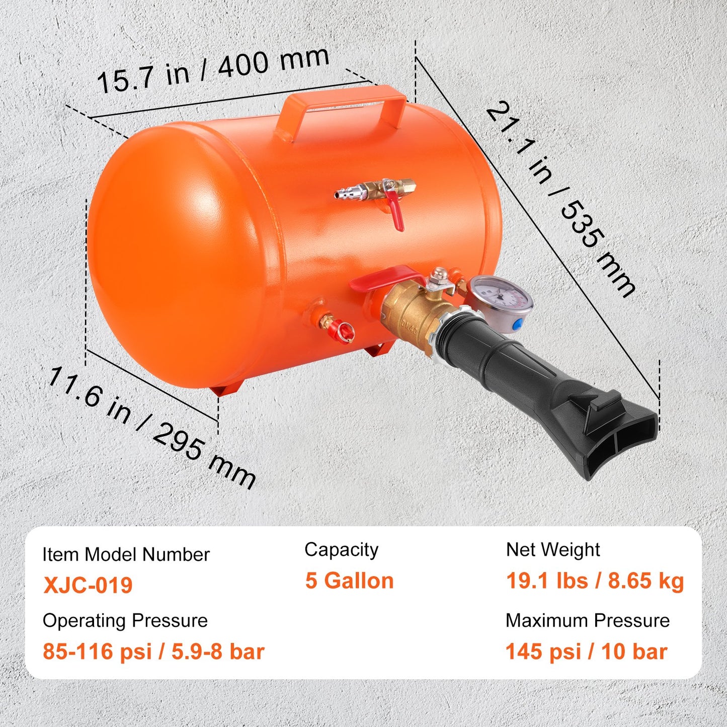 VEVOR Tire Bead Seater, 5 Gal/19L Air Tire Bead Blaster with Pressure Gauge & Handle,