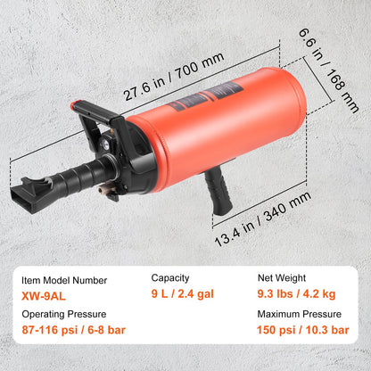 VEVOR Tire Bead Seater, 2.4 Gal/9 L Air Tire Bead Blaster, 150 PSI Handheld Bead