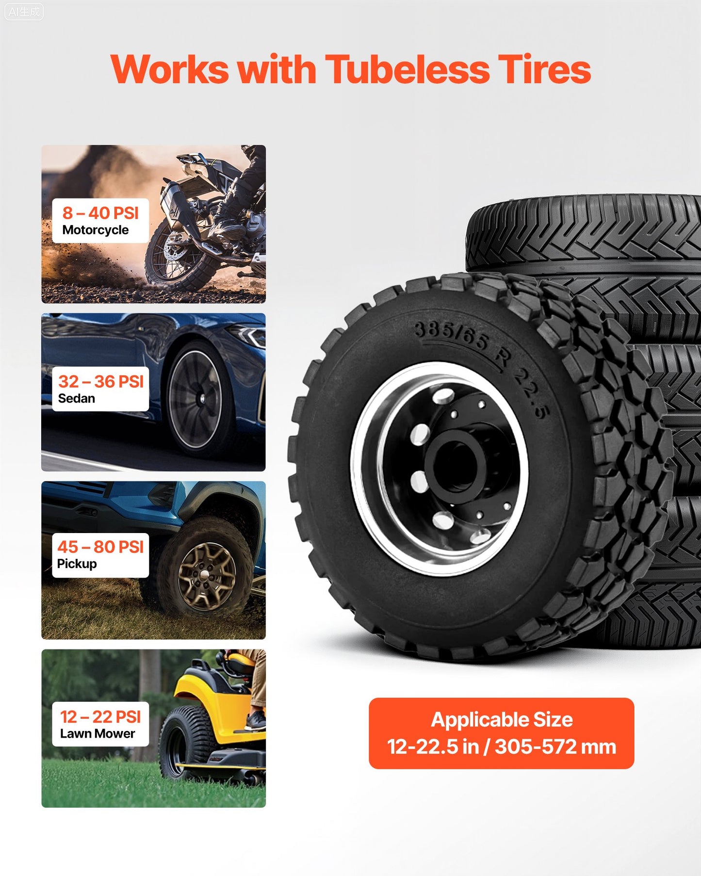 Portable Tire Bead Seater, 3.2 Gal / 12 L Air Bead Blaster, Handheld Tire Inflator Tool, 87-116 PSI Operating Pressure, Trigger Seating Inflator for Car, Compact SUV, Light Truck, E-Bike, RV, ATV