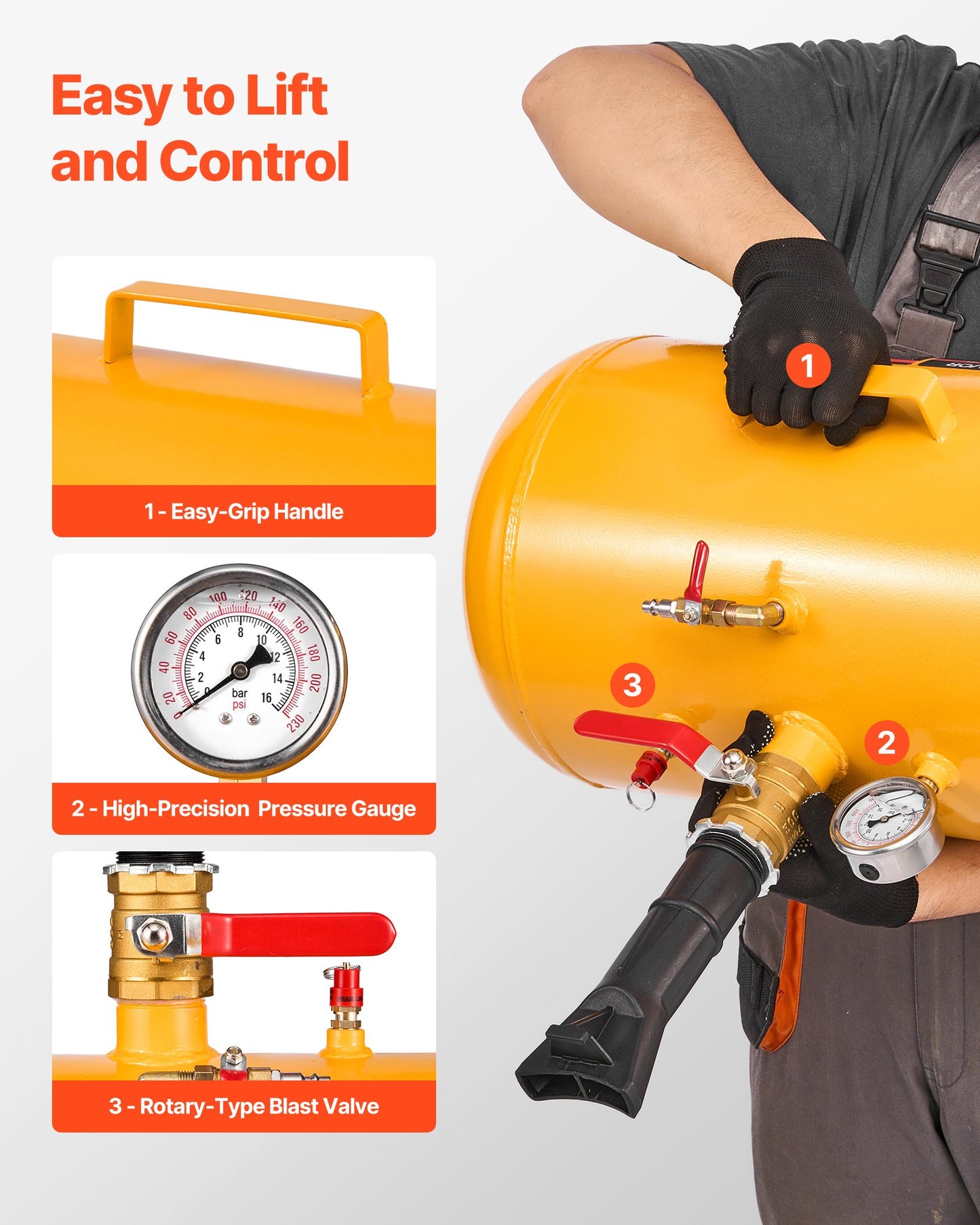 Air Tire Bead Seater, 10 Gal / 37.9 L, Heavy Duty Tire Bead Blaster Tool, 87-116 PSI Operating Pressure, Air Trigger Seating Inflator for ATV, Tractor, Pickup, Truck, Jeep, RV, UTV, Yellow
