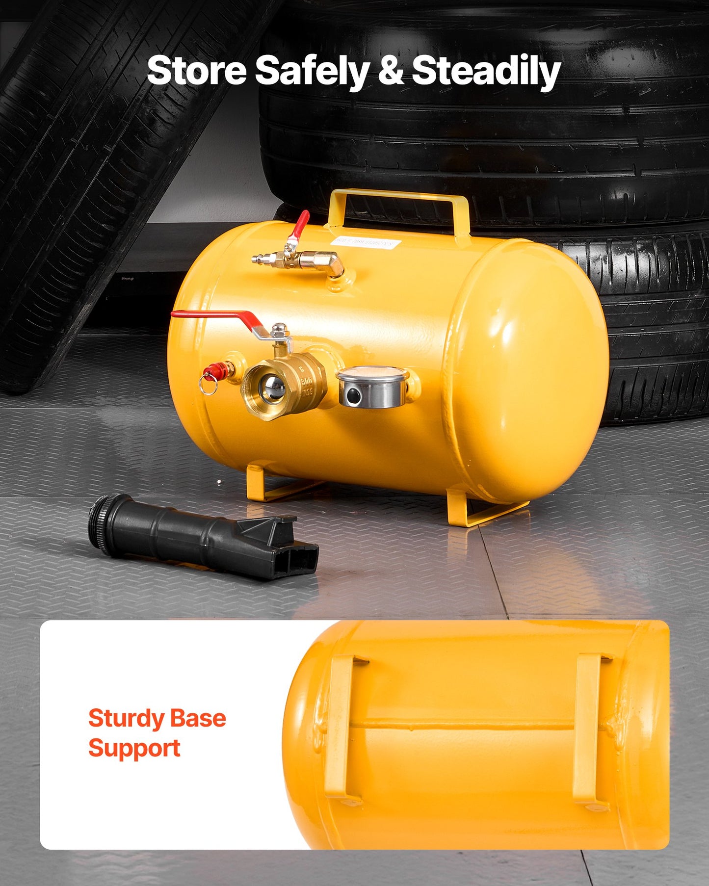 Air Tire Bead Seater, 5 Gal / 18.9 L, Heavy Duty Tire Bead Blaster Tool, 87-116 PSI Operating Pressure, Air Trigger Seating Inflator for Pickup, Truck, ATV, Jeep, Van, Lawn Tractor, RV, Yellow
