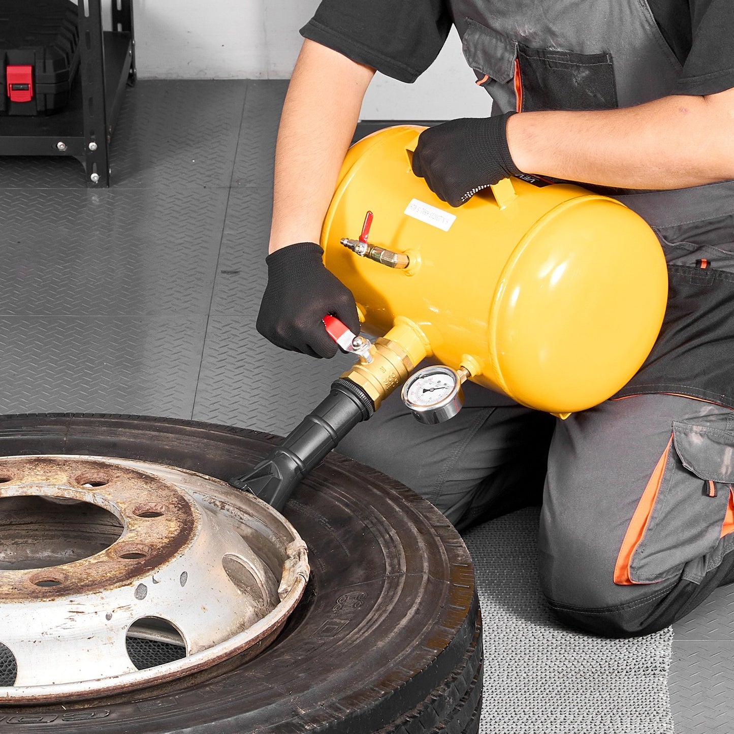 Air Tire Bead Seater, 5 Gal / 18.9 L, Heavy Duty Tire Bead Blaster Tool, 87-116 PSI Operating Pressure, Air Trigger Seating Inflator for Pickup, Truck, ATV, Jeep, Van, Lawn Tractor, RV, Yellow
