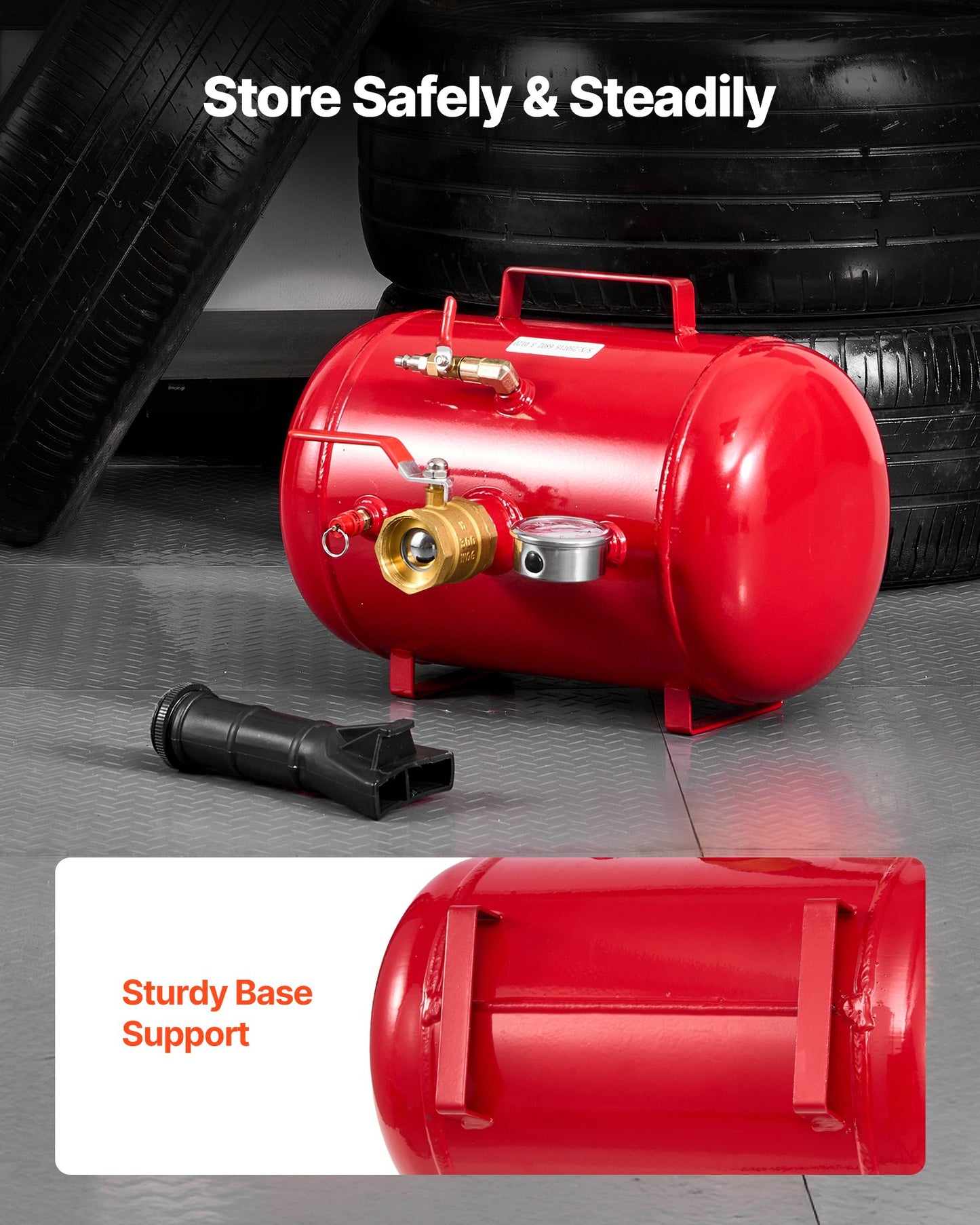 Air Tire Bead Seater, 5 Gal / 18.9 L, Heavy Duty Tire Bead Blaster Tool, 87-116 PSI Operating Pressure, Air Trigger Seating Inflator for Pickup, Truck, ATV, Jeep, Van, Lawn Tractor, RV, Red
