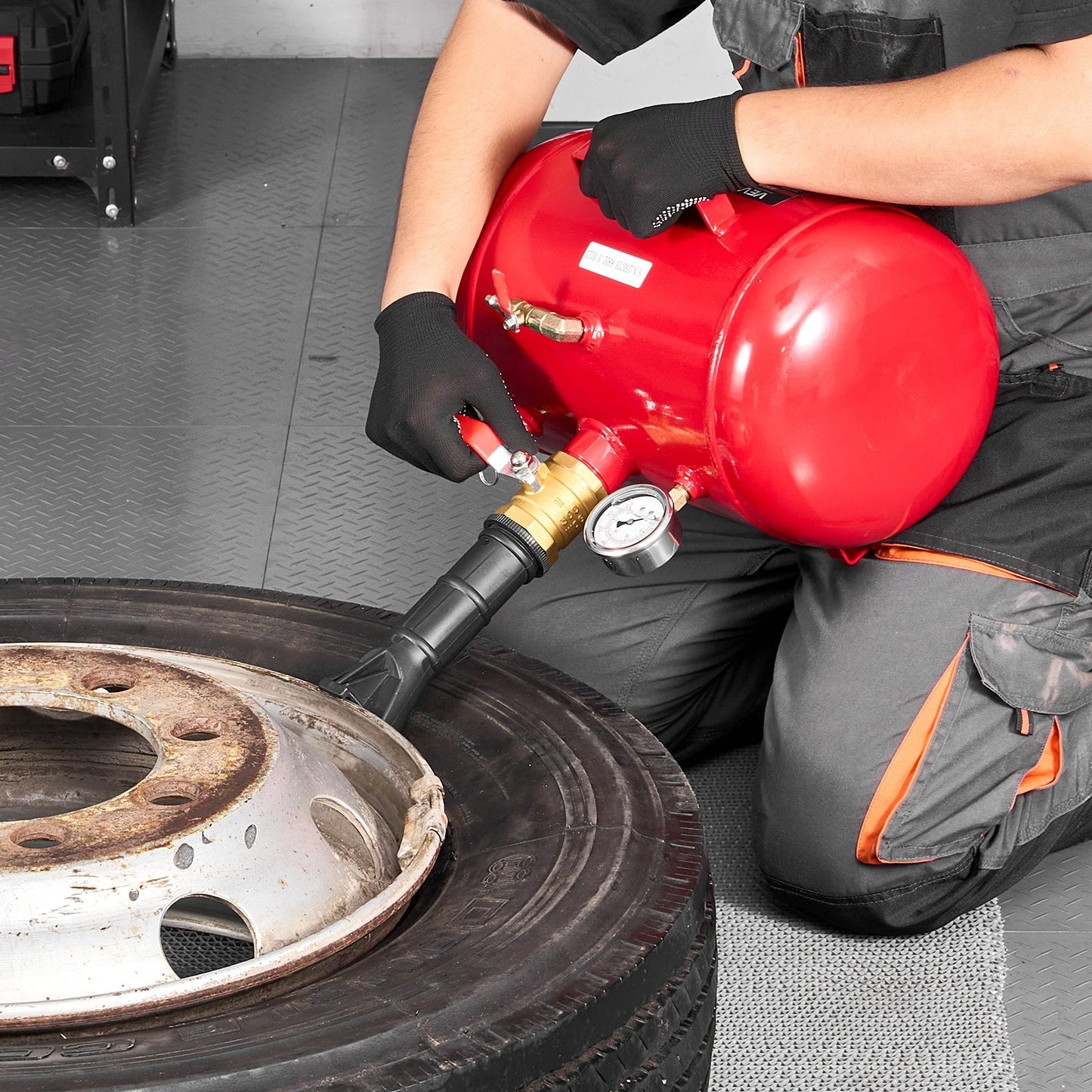Air Tire Bead Seater, 5 Gal / 18.9 L, Heavy Duty Tire Bead Blaster Tool, 87-116 PSI Operating Pressure, Air Trigger Seating Inflator for Pickup, Truck, ATV, Jeep, Van, Lawn Tractor, RV, Red