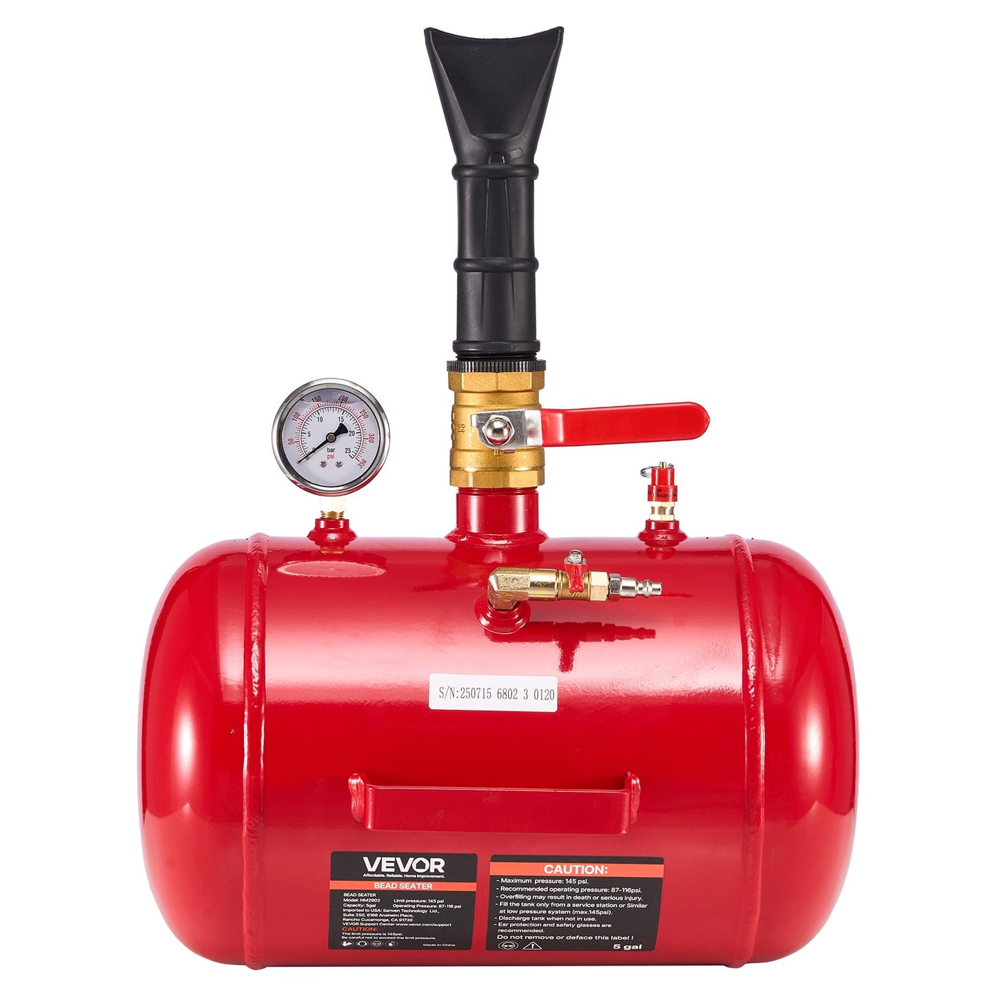 Air Tire Bead Seater, 5 Gal / 18.9 L, Heavy Duty Tire Bead Blaster Tool, 87-116 PSI Operating Pressure, Air Trigger Seating Inflator for Pickup, Truck, ATV, Jeep, Van, Lawn Tractor, RV, Red