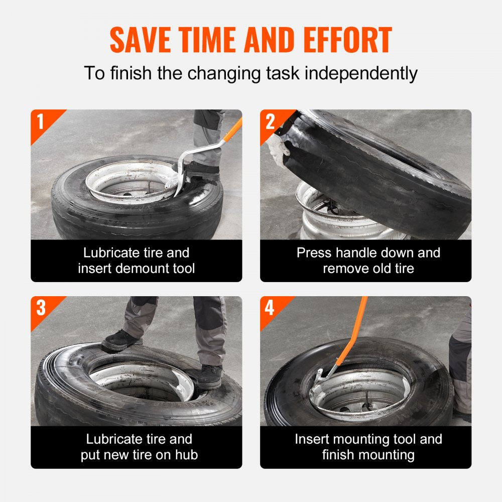 VEVOR Tire Mount Demount Tool, 571-622 mm Manual Steel Tire Changer Mount Demount Removal Tool, with Extra Bead Keeper, Tubeless Truck Bead Breaker, 3 PCS Tire Changing Tools, Orange