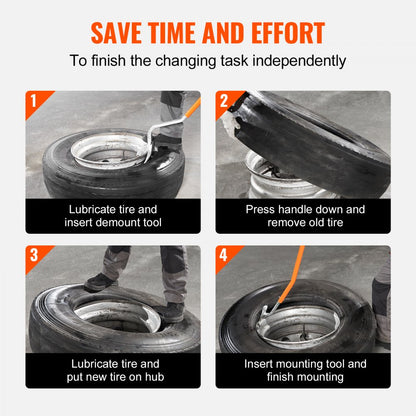 VEVOR Tire Mount Demount Tool, 571-622 mm Manual Steel Tire Changer Mount Demount Removal Tool, with Extra Bead Keeper, Tubeless Truck Bead Breaker, 3 PCS Tire Changing Tools, Orange