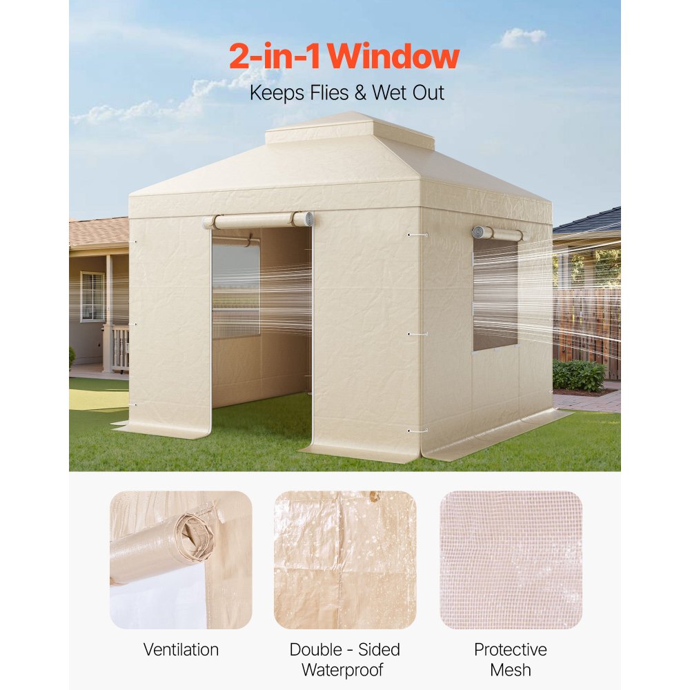 Winter Gazebo Cover Fits 3.05 x 3.05 m Hardtop Gazebos, All-Weather Double-Tiered Gazebo Cover with Sidewalls & Windows, High-Density PE Enclosed Storage Shelter Covers, Gazebos not Included