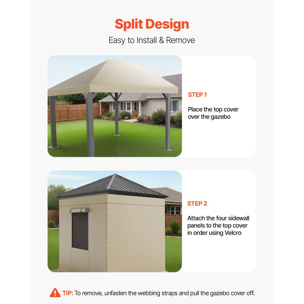 Winter Gazebo Cover Fits 3.05 x 3.05 m Hardtop Gazebos, All-Weather Double-Tiered Gazebo Cover with Sidewalls & Windows, High-Density PE Enclosed Storage Shelter Covers, Gazebos not Included