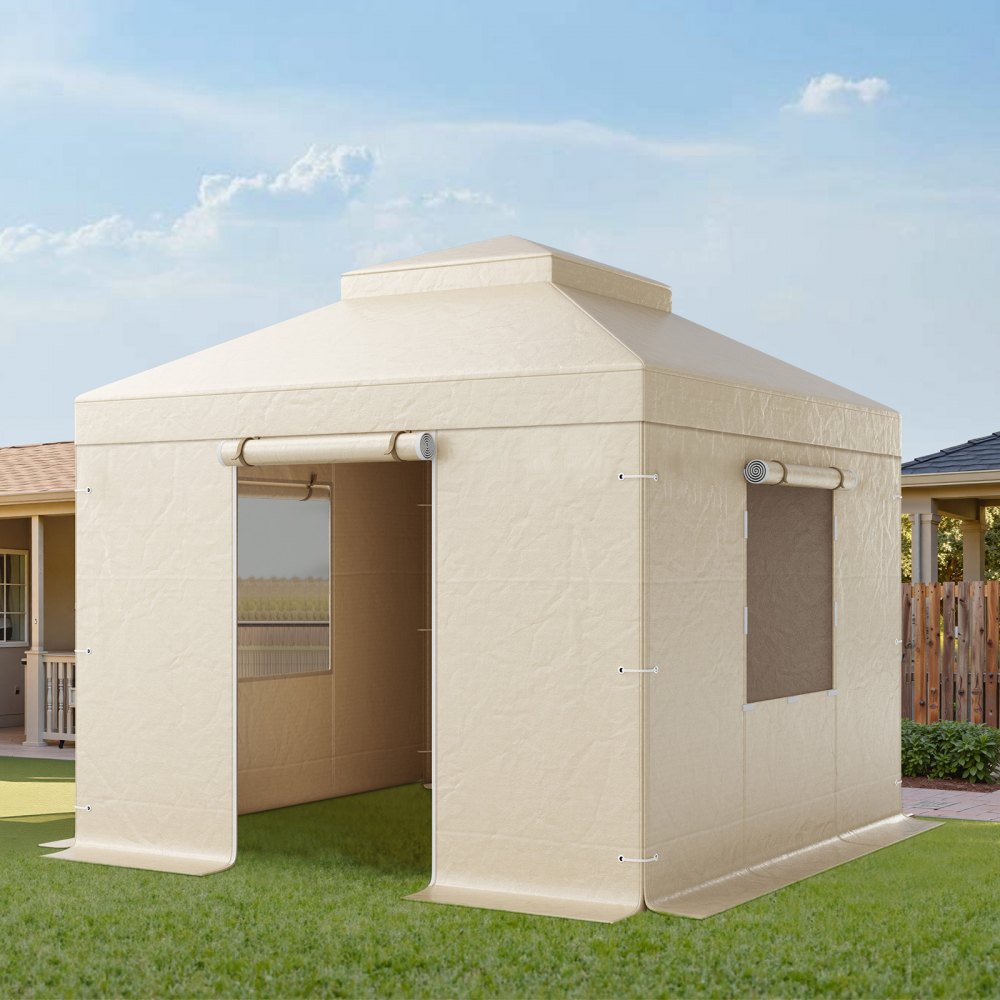 Winter Gazebo Cover Fits 3.05 x 3.05 m Hardtop Gazebos, All-Weather Double-Tiered Gazebo Cover with Sidewalls & Windows, High-Density PE Enclosed Storage Shelter Covers, Gazebos not Included