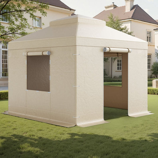 Winter Gazebo Cover Fits 3.05 x 3.05 m Hardtop Gazebos, All-Weather Double-Tiered Gazebo Cover with Sidewalls & Windows, High-Density PE Enclosed Storage Shelter Covers, Gazebos not Included